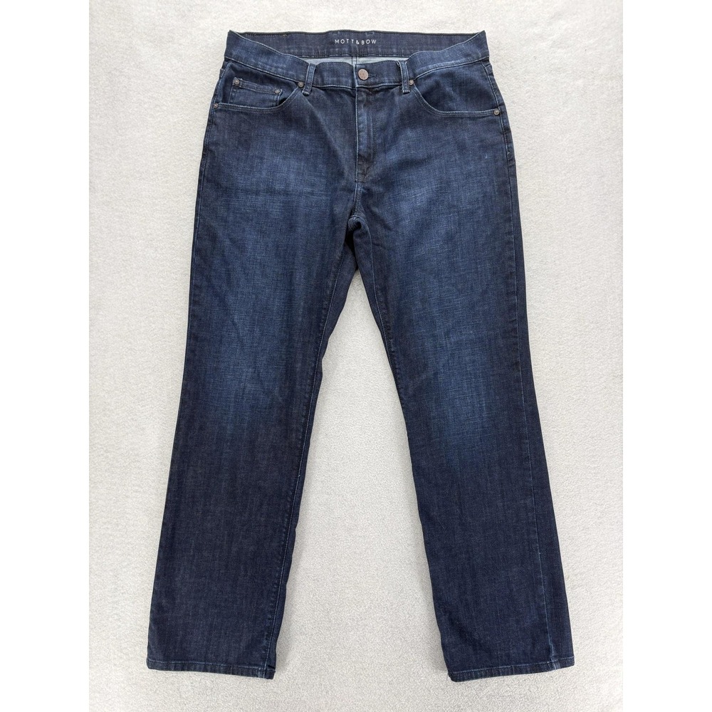 Mott & Bow Straight Jeans Mens 36x32 Blue Dark Wash Stretch Denim Pants Casual